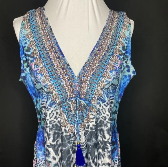 TRUE COLOURS By La Moda Blue Cat Vibrant HiLo Maxi Resort Dress Coverup NWT - Picture 6 of 10